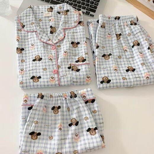 Victorias Stil 2025 Neue Pyjamas für Frauen in der Sommerwolke Baumwolle Teenager Dünne kurzärmelige Hosen für dreiteiligen Anzug 9922# Cloud Cotton 3-teils Anzug m