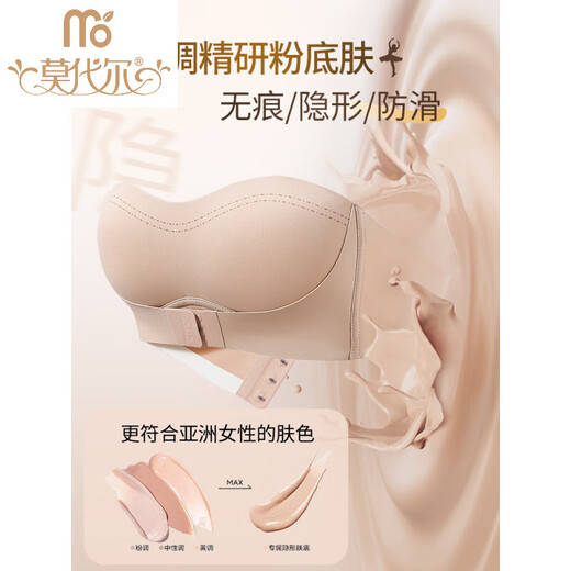 莫代尔前扣抹胸无肩带内衣女防滑聚拢小胸隐形粉底液无痕裹胸美背文胸罩 奶白 85A 38B[建议120-135斤]