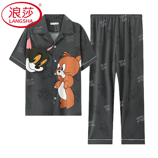LangSha (LangSha) pure cotton pajamas for men's summer thin short-sleeved trousers home clothes for men's summer teenagers plus size casual suit G3884 blue-short-sleeved trousers 3XL [Suggested 160-190Jin [Jin equals 0.5 kg]]