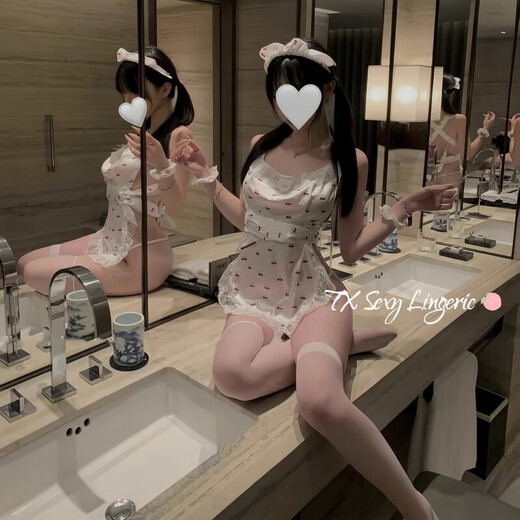 ROSELEX男士丁字裤睡袍情侣方便房事吊带丝袜jk制服性感丁字裤女开档内裤 白色（裙子+T裤+手环+发箍） 均码 【建议80-120斤】