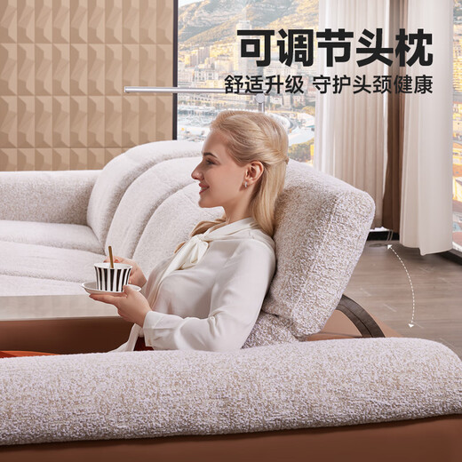 Cheers [Offline-Ladenstil] Erste Klasse Italienisch minimalistischer Stoff elektrische Funktion Zero-Rücken-Wandsofa 11762 Viersitzer rechts gebogenes Herrscher-White [Senden Sie K1816 ältere Stuhl-Gray] Prioritale Lieferung (siehe Kundendienst für Details)