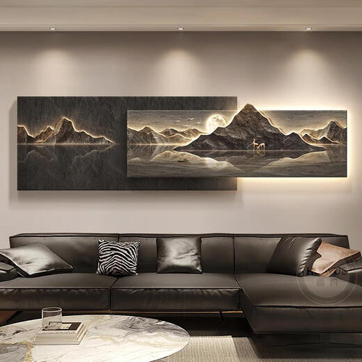 三栖虎背有靠山客厅装饰画轻奢沙发背景墙挂画感3d立体山水壁画 A-背有靠山 12034cm普通款(不带灯)