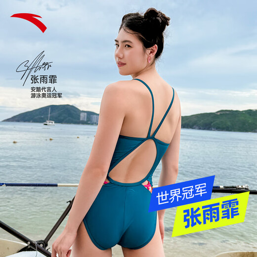 ANTA (ANTA) Zhang Yufei's same style racing swimsuit, swimming pool training, slimming 2025 new women's one-piece swimsuit, green-2 four-piece set, swimsuit + swimming goggles + swimming cap + bag 2XL weight 60-65kg