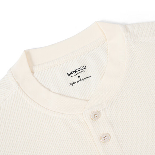 Simwood/Simple Wooden Men's Clothing [Estilo combinado] 250g Leica Waffle Henry Collar Camiseta de manga corta Hombres SN120082 Marfil White L (sugerido 126-140Jin [Jin equivale a 0.5 kg])
