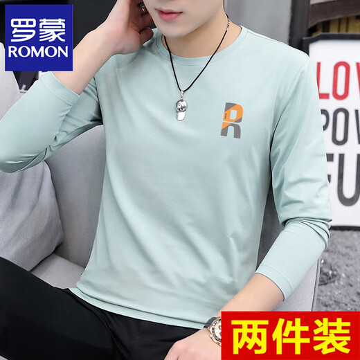 
ROMON Modal cotton men's long-sleeved T-shirt 2025 Spring and Autumn New Trendy Underwear Base Shirt Top M1283 Black M [:85-105Jin[Jin equals 0.5 kg]]