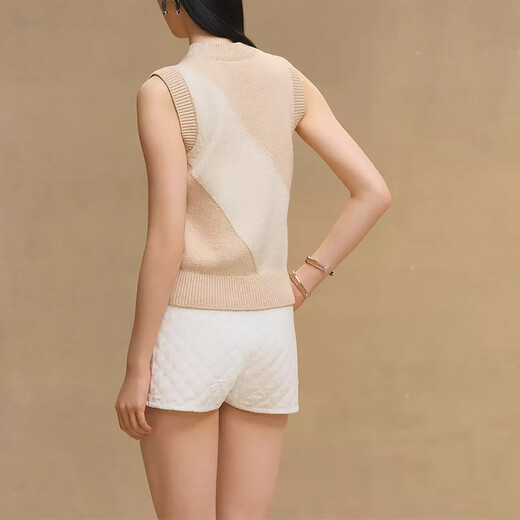 Hermes (HERMES) Women's Sweater Candy Libris Embroidery Patch Cotton Silk Blended Round Neck Sleeveless Pullover 2025 New Style Beige 34