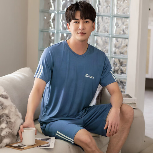 SEPTWOLVES 2025 new pajamas men's summer modal short-sleeved casual large-size suit for men's home clothes AYX-3519 royal blue XL (135-155Jin [Jin equals 0.5 kg])
