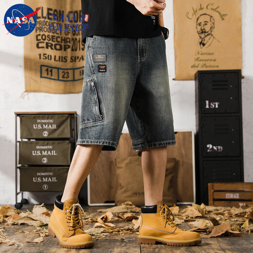 nasawassup潮牌美式休闲宽松复古多口袋牛仔短裤男5分ins夏季薄款凉感五分裤 9926蓝色 30 适合115-125斤