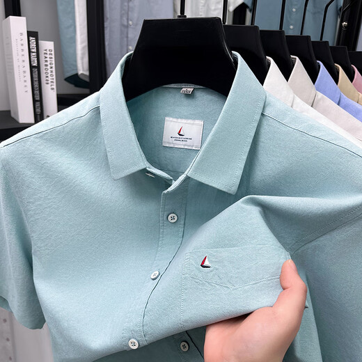 
LAORENTOU high-end long velvet cotton pocket short-sleeved shirt for men's breathable thin comfortable anti-wrinkle shirt casual professional suit daddy suit AN-15261 khaki M