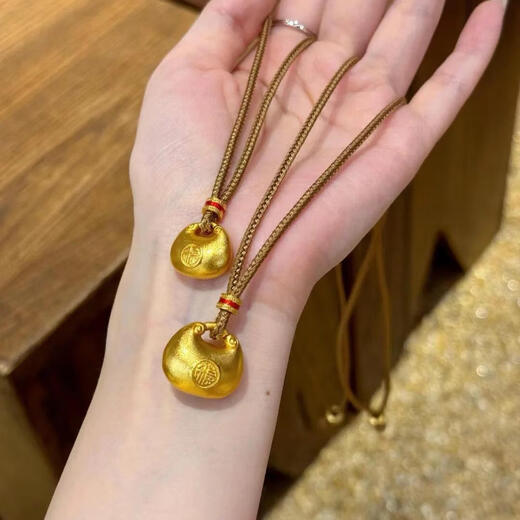 OIDSG Old Phoenix 999 gold-plated silver big and small fat blessing pendant ancient method small fat blessing pendant pendant small gold lump safety lock small fat blessing 16mm + gold 0.3