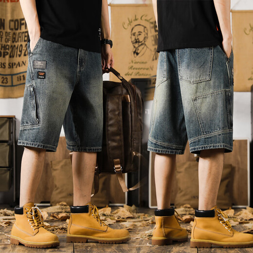 Yiling Yibeis neuer amerikanischer Casual Denim Shorts Herren Sommer Lose Fat Man Trendy Retro große mittelgroße Hosen 9926 Blau 28 Geeignet für 90-105 Jin [Jin ist 0,5 kg]