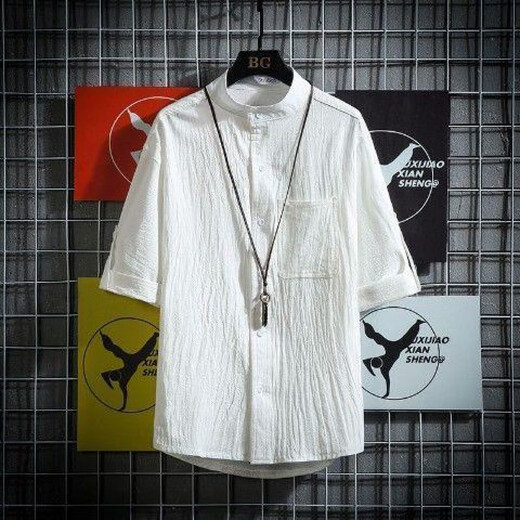 Moxiao 1049 personnes louées gras cols japonais cols de support à moitié à manches masculines et couleur unie lâche simple et polyvalent d'été à manches courtes noire 4xl