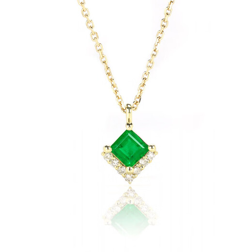 COASZE 18K gold emerald princess-shaped small pendant, diamond clavicle necklace, Chinese Valentine's Day gift for girlfriend, emerald necklace, 23-point pendant + K gold 18-inch adjustable O-shaped chain