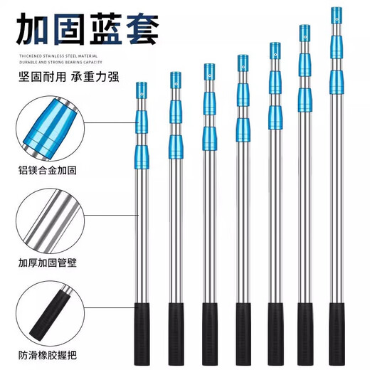 Stainless steel copy net complete set thickened telescopic rod net pocket fish net set anti-hanging fishing net fish folding net fishing gear ordinary silver rod + 40 hollow circle + 4mm nano net two sections telescopic 1.1 meters