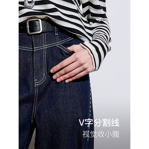 
Three Color [Anti-fading denim] 2025 Autumn New Casual Contrast Colored Bright Line Straight Trousers M Deep Sea Blue L 165/72A 165/72A