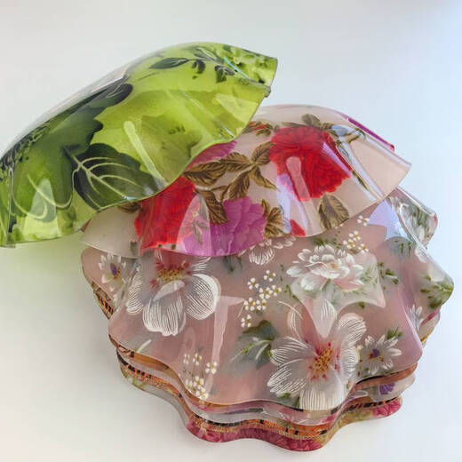 咏幻A694果盘彩花圆盘果盘有机玻璃盘子盘水果碎花22cm a694-3号色-粉色荷花22cm 49055