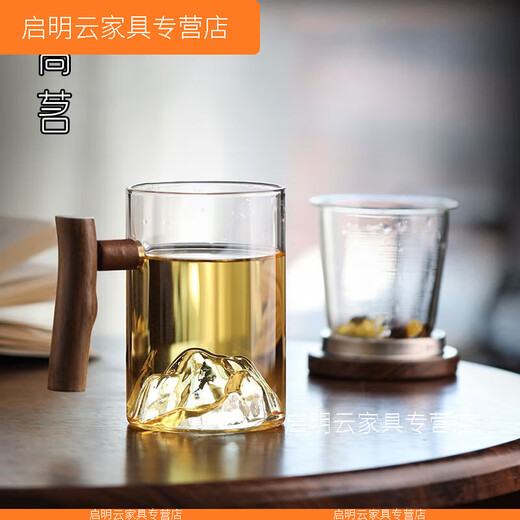 XMSJ优质个人专用泡茶杯茶水分离男士带把喝茶水杯玻璃日式茶道杯子 升级9194鸿崖件杯榉木450 升级200mL(含)-400mL(含)