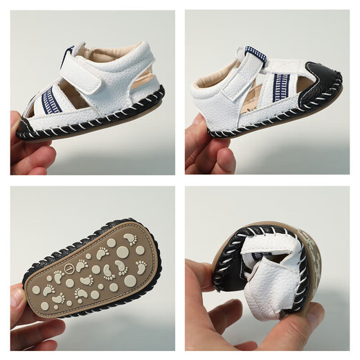 Tanbeiman Infant Sandals Toddler Shoes 0-1 Years Old Summer Soft Sole Non-Slip Thin Boys' Shoes Are Not Easy to Fall Off Anti-Kick White Inner Length 13cm Suitable for 9-16 Months