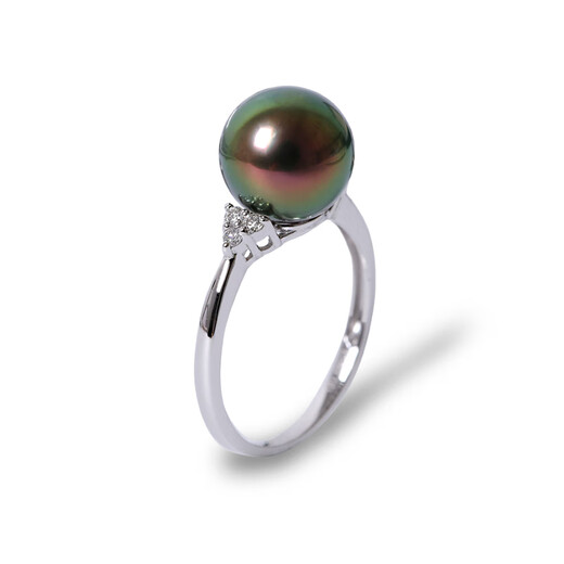 Fat Donglai purchased the same Tahitian black pearl ring, aurora malachite green 18 gold diamond, round seawater pearl, malachite green pearl 10mm