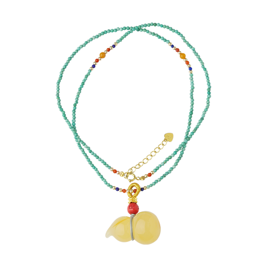 Potala Palace Beeswax Gourd and Green Pine Pendant Southern Red Lapis Lazuli Amber Necklace for Men and Women as a Birthday Gift for My Girlfriend