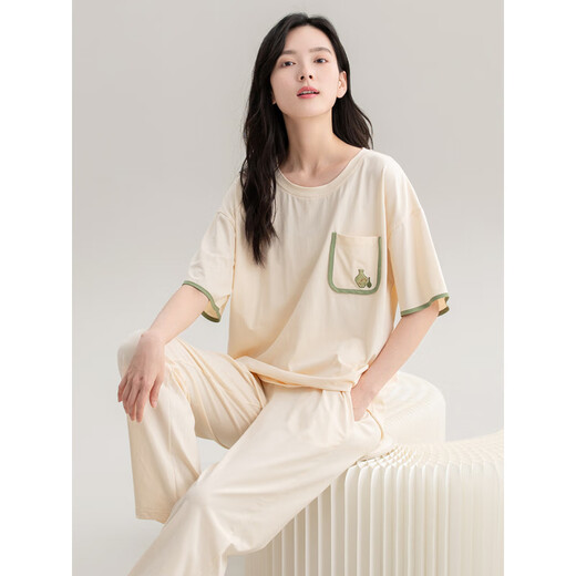Catman (Miiow) Neue Pyjamas für Frauen im Sommer im Sommer reine Baumwolle kurzärmelige Hose halbärmelige Frühlings- und Herbst-Kühlhauskleidung Sommerstil 2025 Neue CM65032 [Frauen] Z9711 XL [Empfohlen 120-140jin [Jin gleich 0,5 kg] tragen]