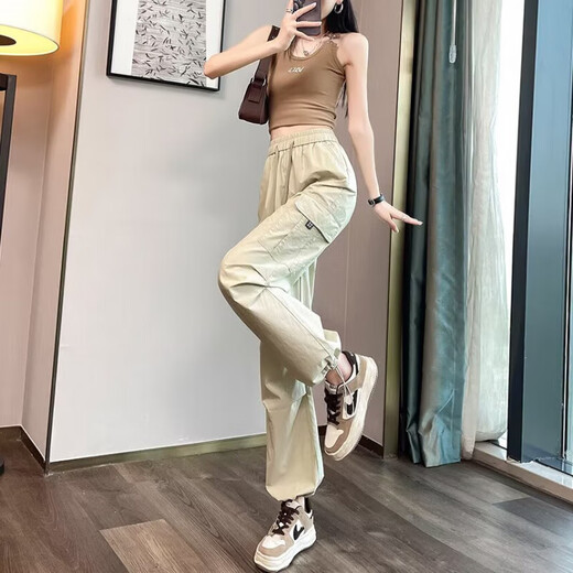 Pantalon de travail de usure de dopamine simple décontractée pour les femmes au printemps et à l'été cordon hip-hop mince-feel large pantalon de plancher