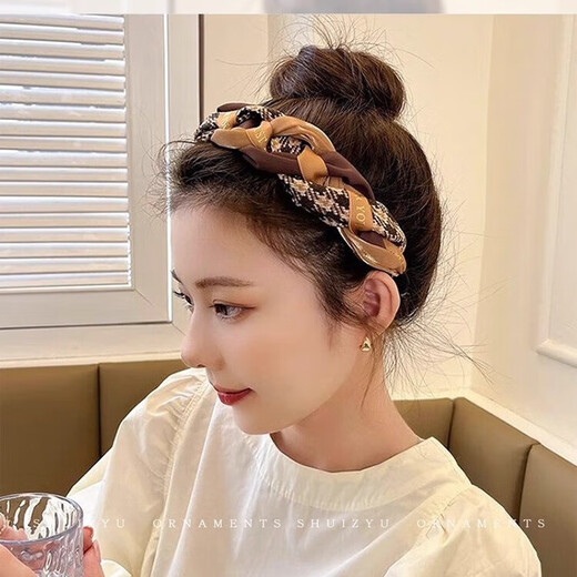 高级感洋气时尚显脸小减龄宽边发箍女高颅顶发卡发窟头箍头饰气质 黑色麻花头箍#
