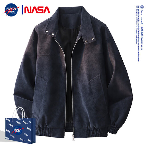 WHIM NASA American Retro Bomber Jacket Men's 2025 Autumn Trendy Brand Loose and Versatile Casual Men's Winter Style Gray XL (Recommended 140-160 Jin Jin equals 0.5 kg)