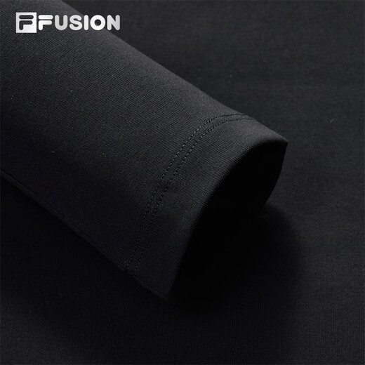 FILA FUSION斐乐潮牌女子针织长袖衫2025秋新款时尚修身半拉链长T 正黑色-BK XS 155/76A/XS