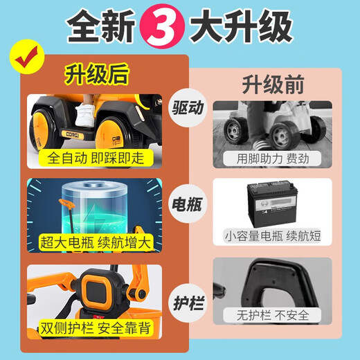 Bebeile excavator can sit on people and can dig soil. Children's electric car for 2-9 years old. Engineering 3-6 year old boy excavator birthday gift. Flagship electric arm + guardrail push rod + remote control + tow bucket. Large remote control excavator for children and babies. Electric car