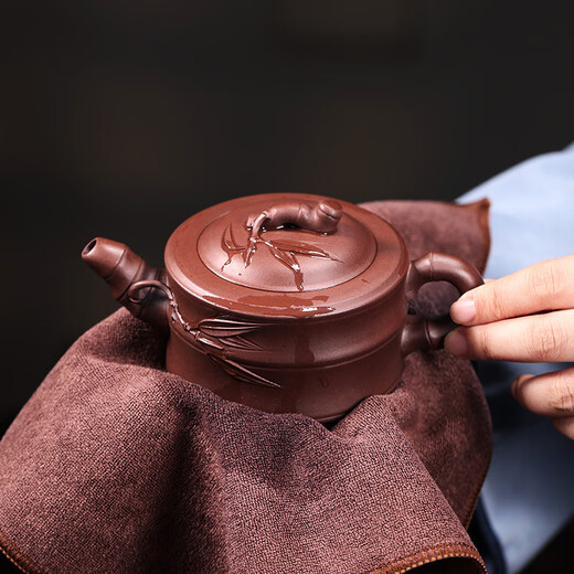 Hidden Pot World Yixing Purple Clay Pot Famous Handmade Original Mineral Tea Pot Household Tea Set Gift Set First-Class Bamboo Segment Pot Purple Clay