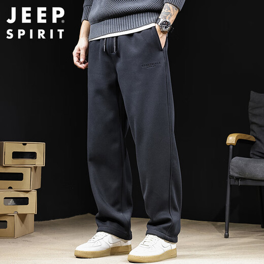 JEEP SPIRIT Jeep Casual Pants Men's Autumn and Winter Korean Style Straight Sports Pants Men's Large Size Sweatpants Black XL