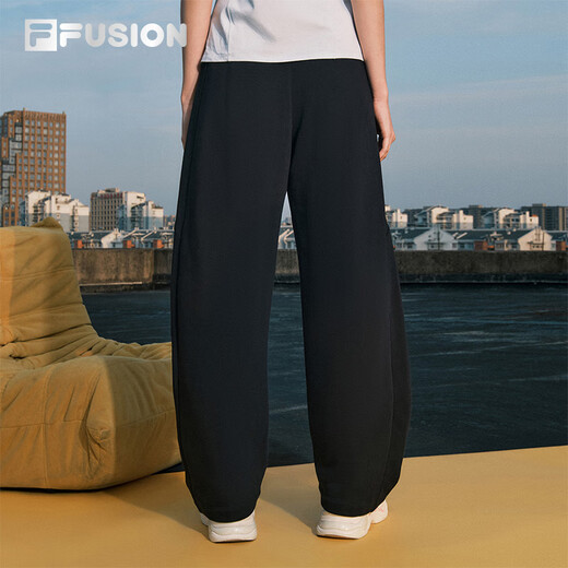 FILA FUSION Fila Fashion Brand Knitted Pants for Women 2025 Autumn New Fashion Loose Straight-Line Casual Pants, Black-BK M 165/66A/M
