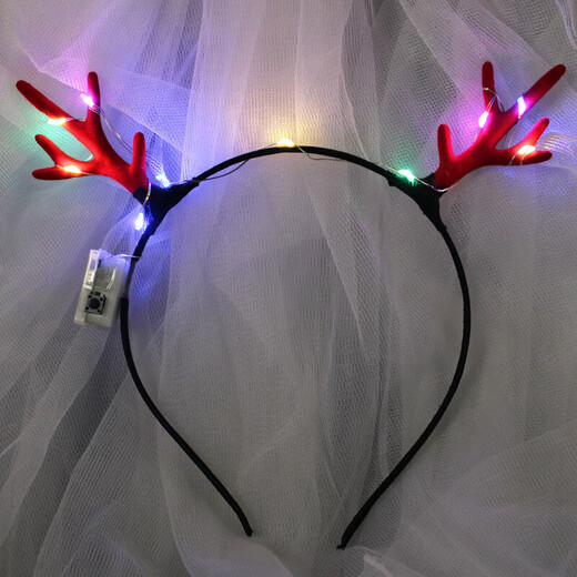 Colorful lights, luminous deer antlers headband, Internet celebrity elk headband, flashing headband, night market toys, street stalls, forest fairy photos, hairpins, dress up accessories, luminous antlers-red warm lamp