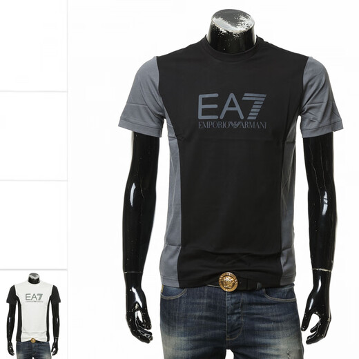 Emporio Armani EA7 Armani Men's Trendy Color Block Round Neck Short Sleeve T-shirt 6DPT23 PJVPZ Khaki 1713 L (Hong Kong Warehouse)