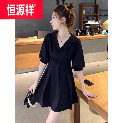 恒源祥小个子收腰显瘦气质冰丝连衣裙女2025新款短裙子女夏季感小黑裙 6622玫瑰碎花 XL 建议120斤左右