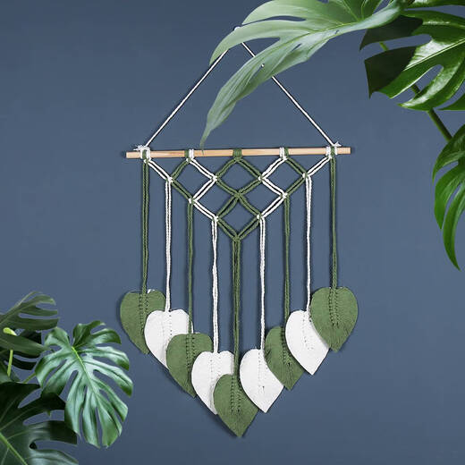 Zhongshangguan cross-border new ins leaf woven tapestries and pendants decoration home art fresh decorative room wall hanging SJ3291C dark green as picture