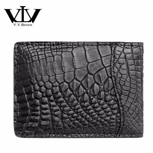 V.V.Brown Men's Business Card Case Driver's License Bag Crocodile Pickup Bag Card Holder Genuine Leather Unisex ID Bag Black