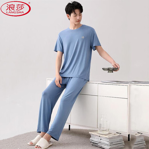 浪莎（LangSha）莫代尔棉睡衣男士夏季短袖长裤家居服韩版可外穿休闲加大码两件套 （2679）短袖-长裤 3XL (适合160-180斤)