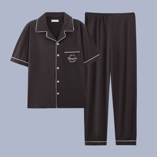 
Heyu men's pajamas men's short-sleeved summer thin cotton teenage pajamas men's plus size spring and summer home clothing set G3881 blue (short-sleeved) 175 L [recommended 100-120 Jin [Jin equals 0.5 kg]]
