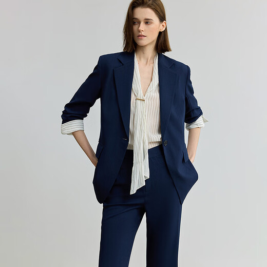 LILY2025 new autumn women's retro temperament three-quarter sleeve waist waist professional commuting high-end suit jacket 411 Navy S