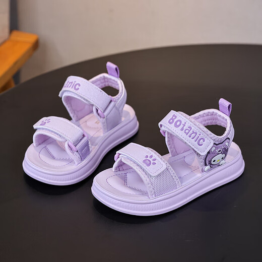 Children's Sandals Girls Princess Shoes 2025 New Summer Girls Fashion Soft Bottom Beach Shoes Baby Sandals Anti-Slip Purple Size 33 Inner Length 20.3cm