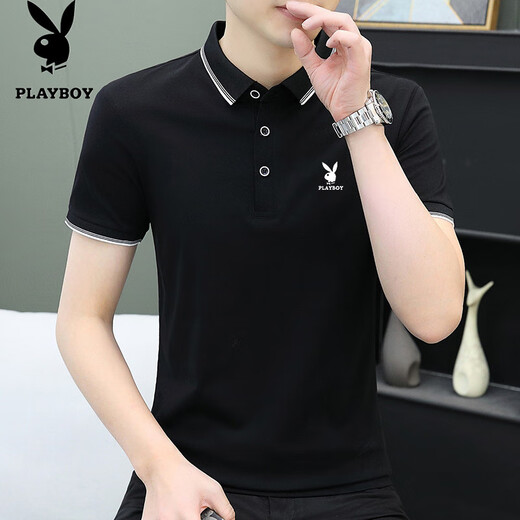 Playboy (PLAYBOY) high-end new pure cotton men's polo shirt short sleeve high-end casual fashion lapel slim summer T-shirt men's comfortable 826 dark gray M Recommended 90-110Jin [Jin equals 0.5 kg]