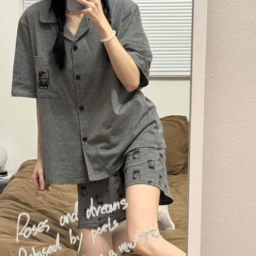 Lindo pijama de algodón de gato para mujeres en pantalones cortos delgados de verano dibujos animados para niñas al aire libre de ropa para el hogar 693 m [Sugerencias 80-100]