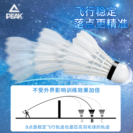 PEAK匹克羽毛球12只装耐打防风室内室外飞行稳定高弹专业比赛训练球 训练级【天然羽毛6只装】 1筒