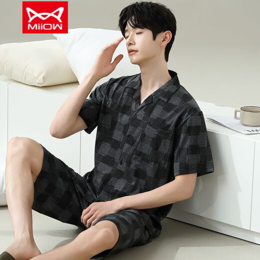 Catman (Miiow) Pyjamas Herren Sommer kurzärmelige Kurzfilme der Sommer-Dünnen Männer-Männer-Stil können an der Außenseite locker und lässiges Hauskleidungskleidung 6627 Herrenstil M Standard (High 165100 Jin [Jin gleich 0,5 kg]) getragen werden.