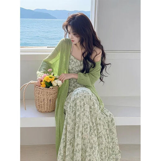 Ynwwgw Koreanische Frühlingsoutfit Ein komplettes Set 2025 Strick-Strickjacke Floral Dress Mode zweiteiler Anzug für Frauenjacke 3882W# M [Vorschlagen 100jin [Jin gleich 0,5 kg] unten]