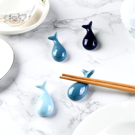 MZXM Japan imported quality 4 pack creative cute spoon holder spoon holder whale ceramic chopstick holder chopstick holder chopstick pillow home use sapphire blue 1 pack