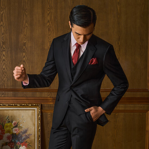 Guillaume de Mons imported VBC Australian pure wool suit suit men's business formal dress groom wedding dress suit complete set for men black top + trousers 50 tops and trousers size please note