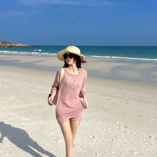 北极绒泳衣女分体保守三件套新款韩版ins学院风宽松防晒罩衫温泉游泳装 绿色9928 S 【建议80-90斤】